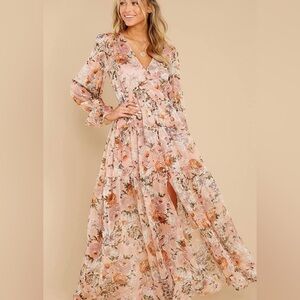 Aakaa Long Sleeve Floral Maxi Dress